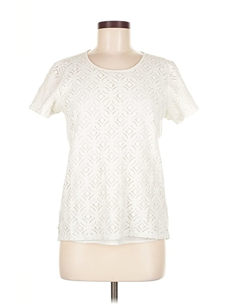 Pre-owned Market & Spruce Short Sleeve Top Ivory Crew Neck Tops In White