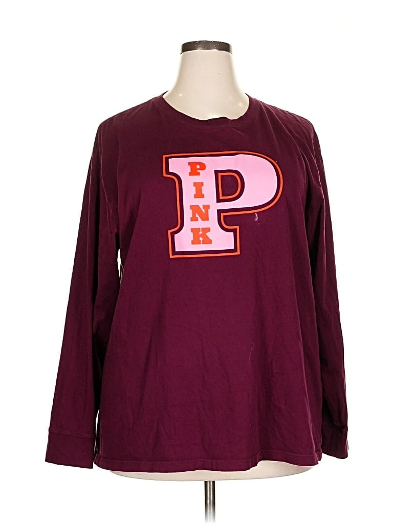 Pre-owned Victoria's Secret Pink Long Sleeve T-shirt In Burgundy