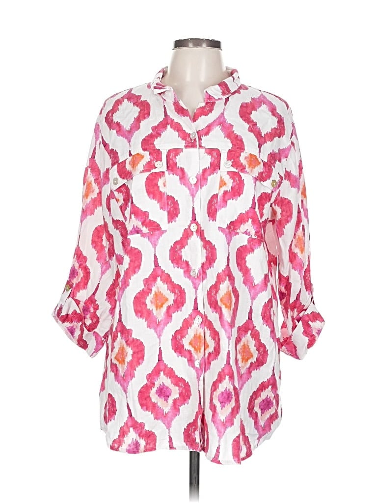 Pre-owned John Mark 3/4 Sleeve Button Down Shirt In Pink