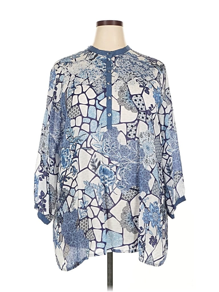 Pre-owned Johnny Was 3/4 Sleeve Blouse In Blue