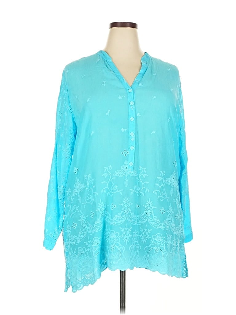 Pre-owned Johnny Was 3/4 Sleeve Blouse In Blue