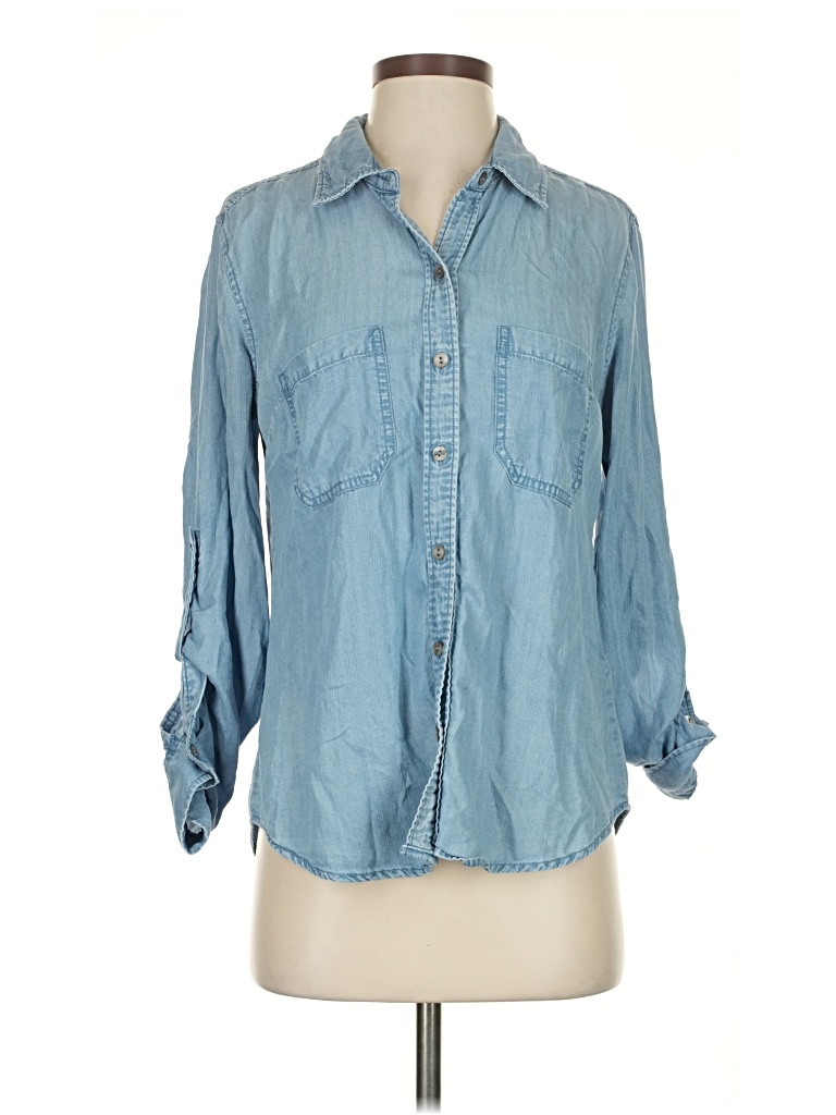 Pre-owned Liverpool Los Angeles 3/4 Sleeve Button Down Shirt In Blue