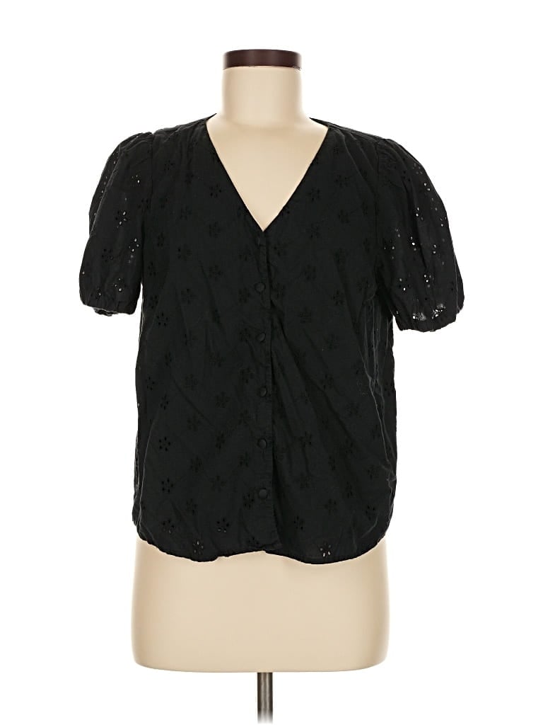 Pre-owned J.crew Factory Store Short Sleeve Blouse In Black
