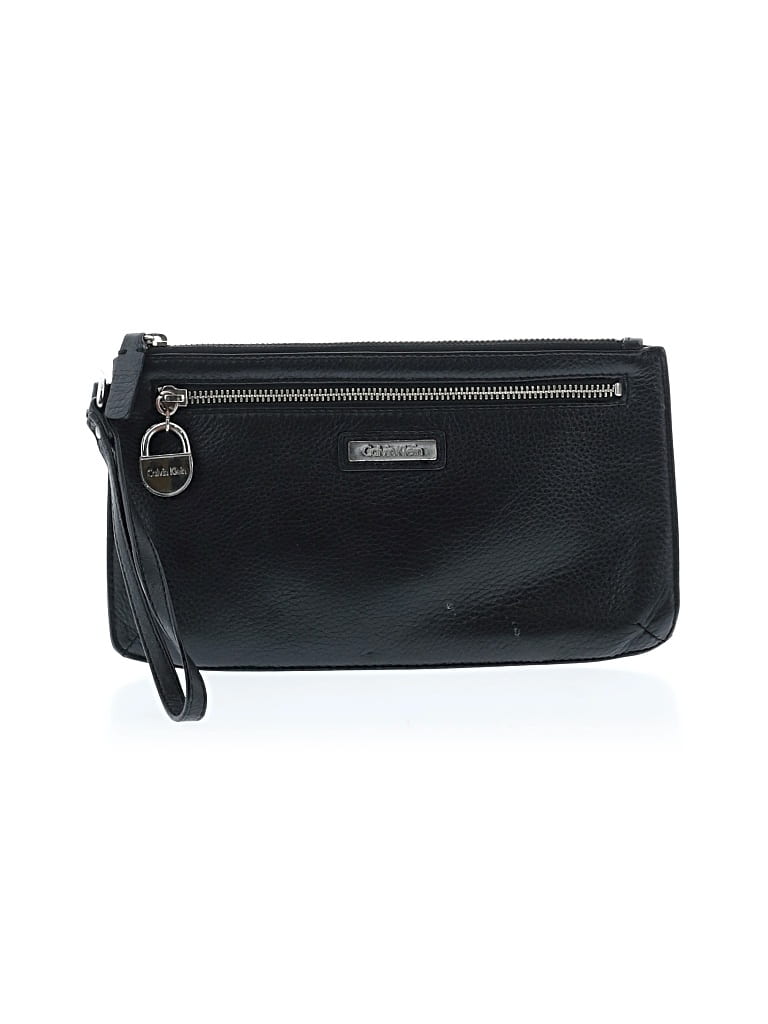 Pre-owned Calvin Klein Leather Wristlet In Black