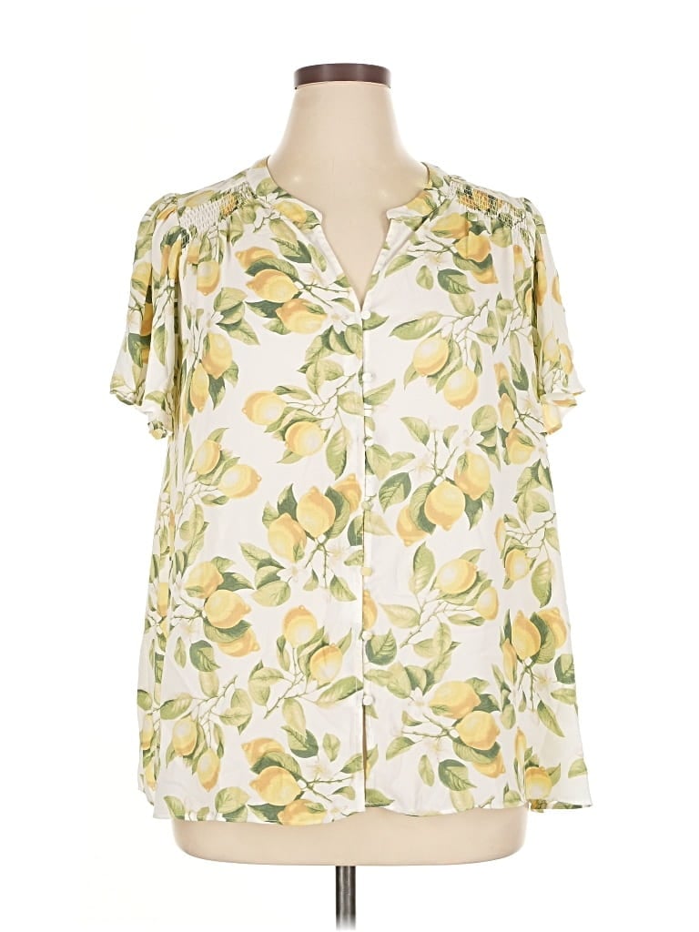 Pre-owned Rose + Olive Short Sleeve Blouse In Yellow