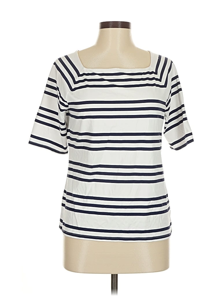 Pre-owned Talbots Short Sleeve Top Ivory Boatneck Tops In White