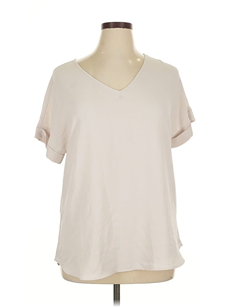 Pre-owned Zenana Short Sleeve Blouse In White