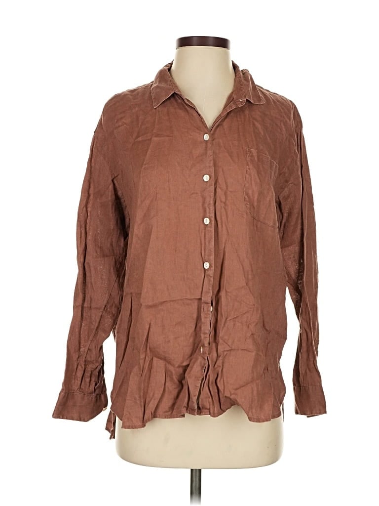 Pre-owned Jjill Long Sleeve Button Down Shirt In Brown