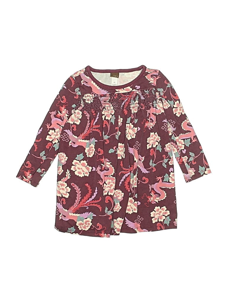 Pre-owned Tea Kids' Dress In Burgundy