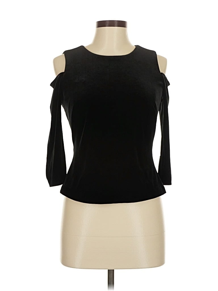 Pre-owned Eliza J 3/4 Sleeve Top Black Cold Shoulder Neckline Tops