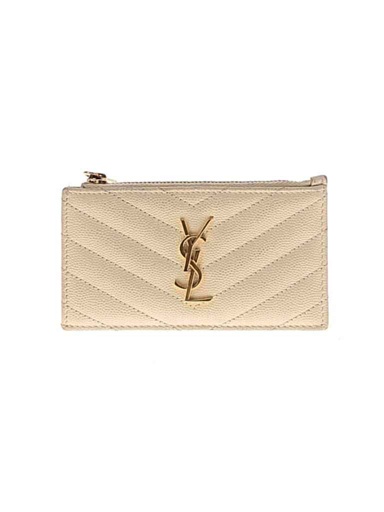 Pre-owned Saint Laurent Leather Card Holder In White
