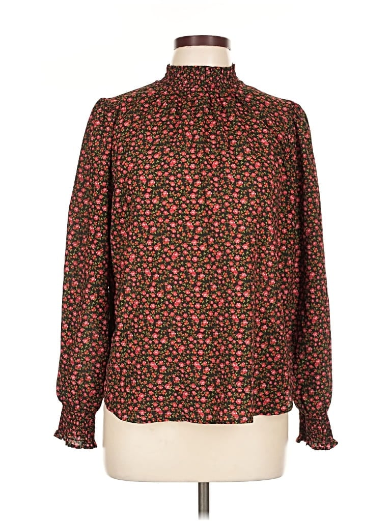Pre-owned Pleione Long Sleeve Blouse In Brown