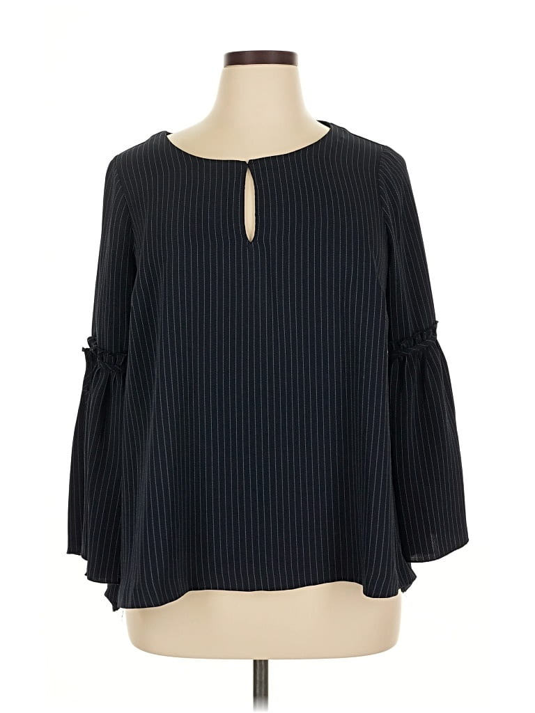Pre-owned Lane Bryant Long Sleeve Blouse In Black