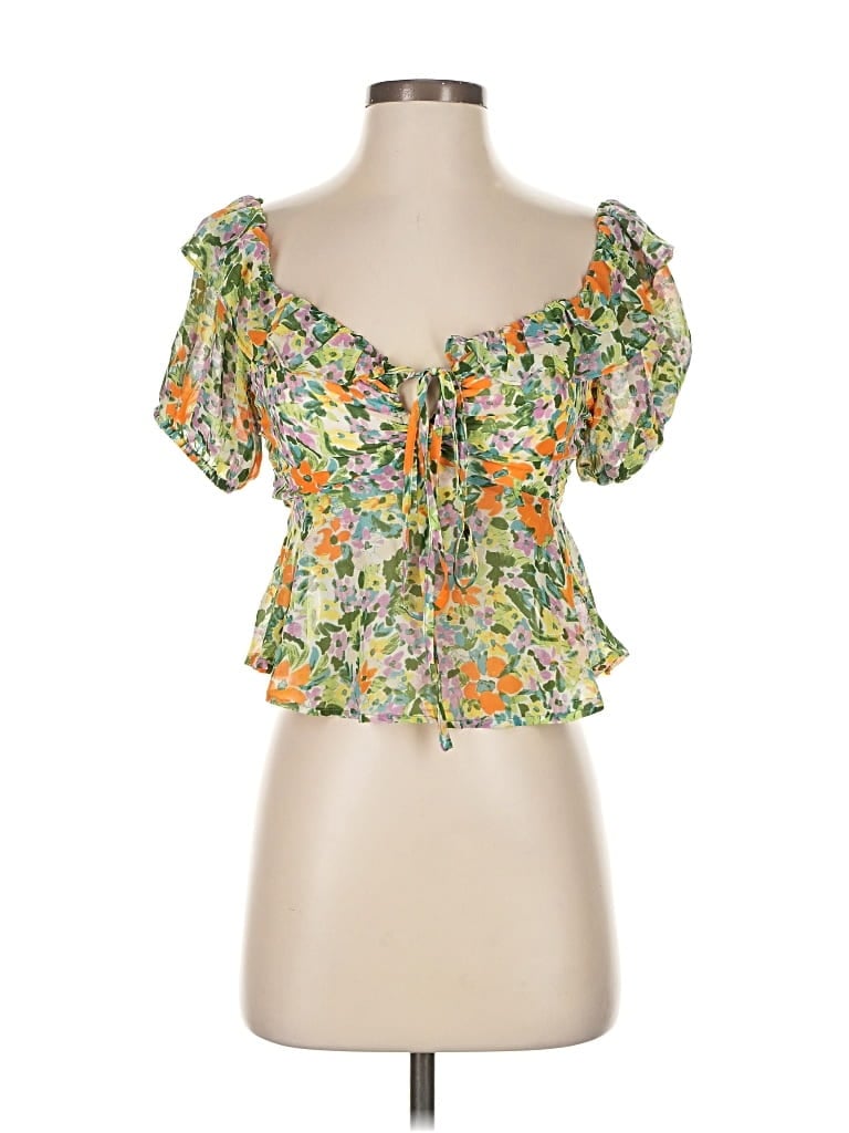 Pre-owned Astr Short Sleeve Blouse In Green