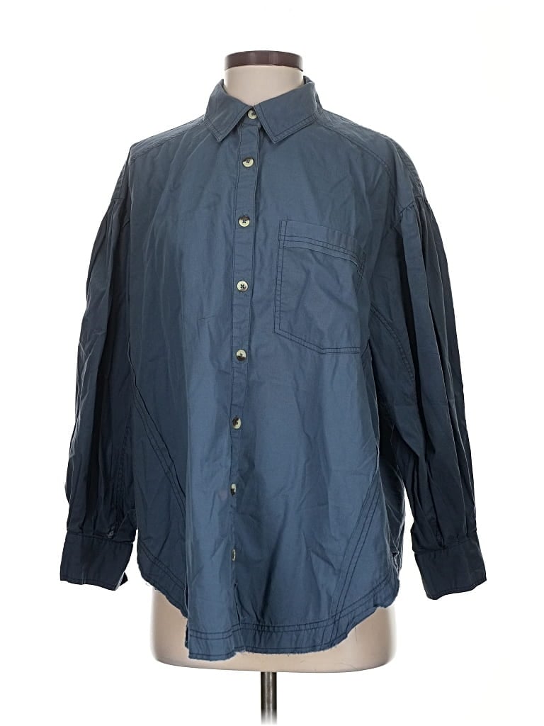 Pre-owned We The Free Long Sleeve Button Down Shirt In Blue