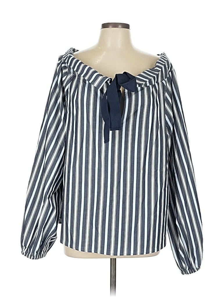 Pre-owned Free Assembly Long Sleeve Blouse In Blue