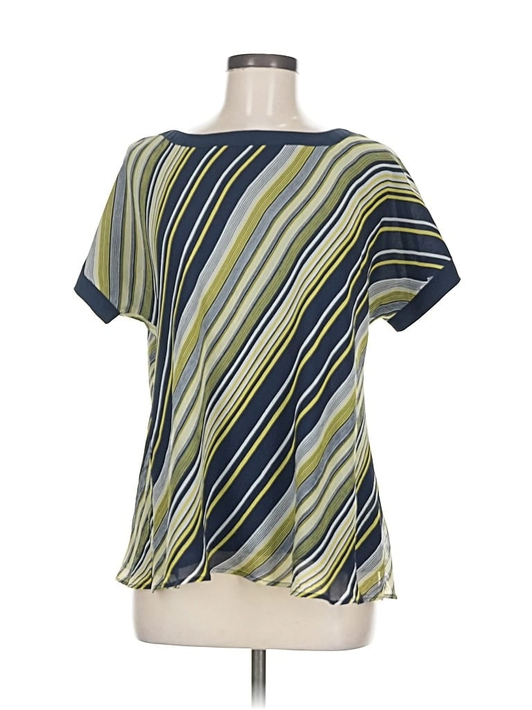 Pre-owned Ak Anne Klein Short Sleeve Silk Top Green Scoop Neck Tops