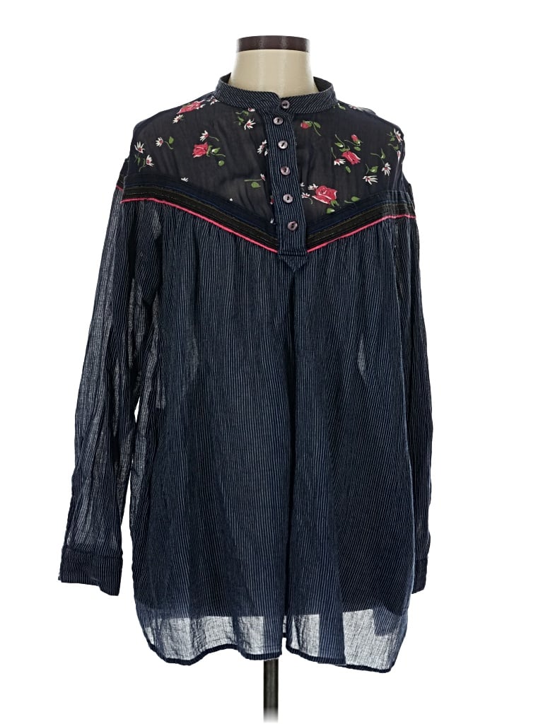 Pre-owned Free People Long Sleeve Blouse In Blue
