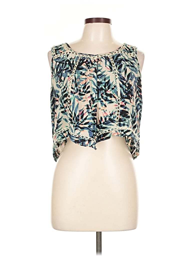 Pre-owned Greylin Sleeveless Silk Top Teal Strapless Neckline Tops In Blue