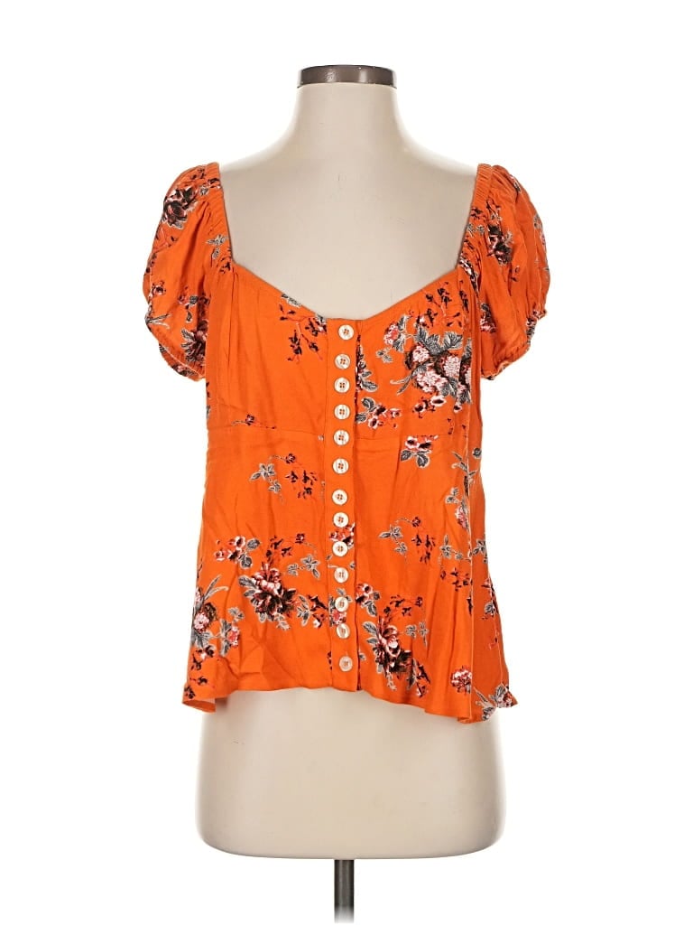 Pre-owned Free People Short Sleeve Blouse In Orange