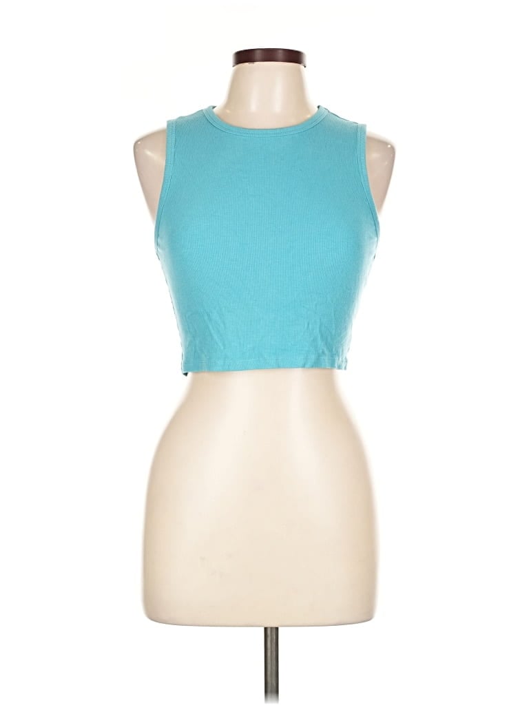 PANTS STORE Pre-owned Tank Top Teal Halter Neckline Tops In Blue