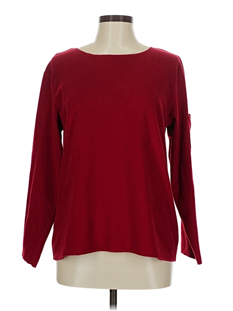 Pre-owned Oscar By Oscar De La Renta Long Sleeve Top Burgundy Boatneck Tops