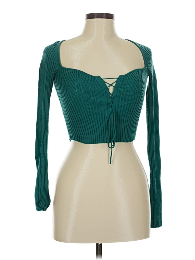 URBAN OUTFITTERS Pre-owned Long Sleeve Top Teal Sweetheart Neckline Tops In Blue