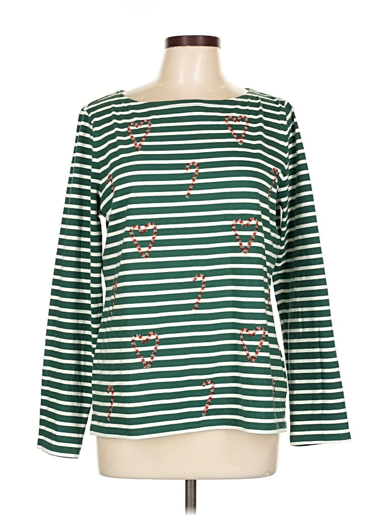 Pre-owned Talbots Long Sleeve Top Green Boatneck Tops