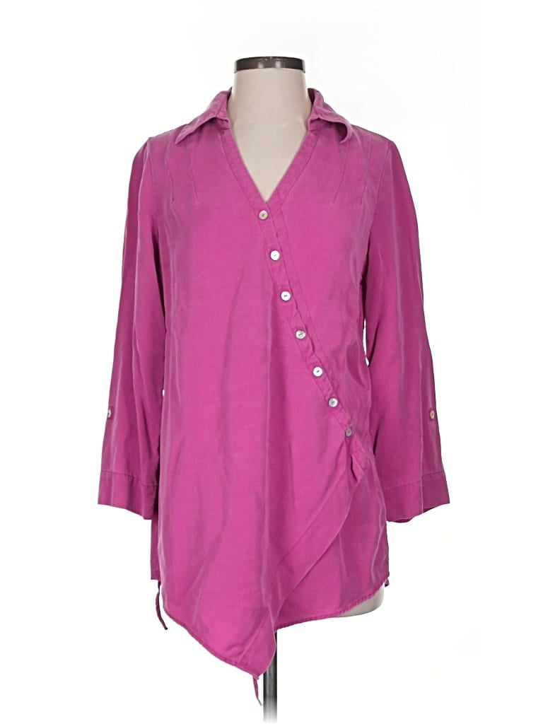Pre-owned Soft Surroundings 3/4 Sleeve Button Down Shirt In Purple