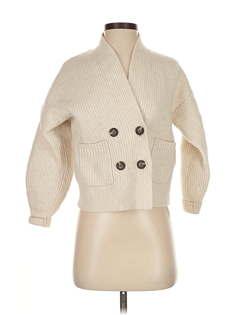 Pre-owned Everlane Wool Cardigan Sweater In White