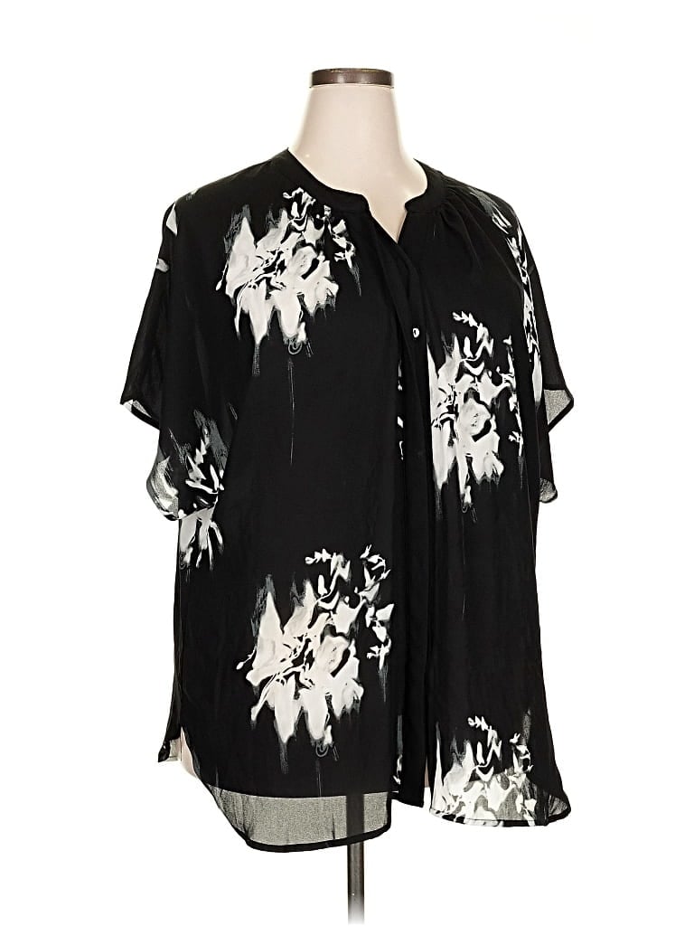 Pre-owned Rose + Olive Short Sleeve Blouse In Black