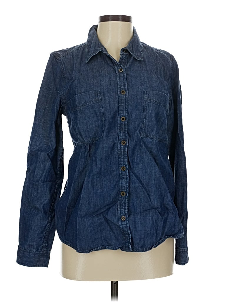 Pre-owned Eileen Fisher Long Sleeve Button Down Shirt In Blue