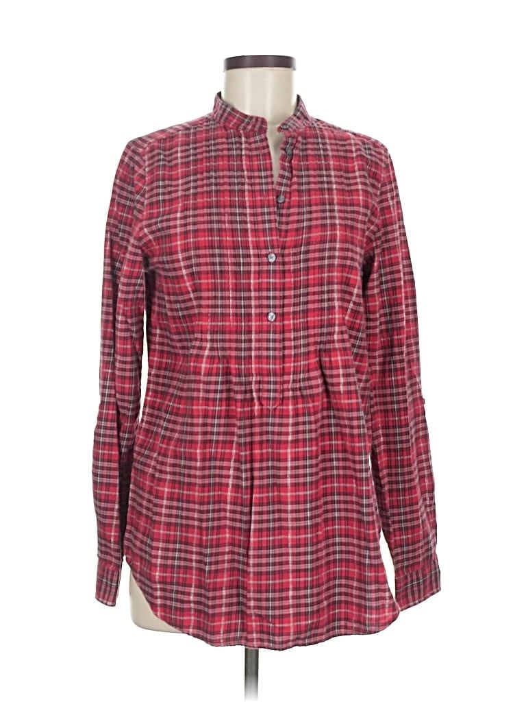 Pre-owned Lands' End Long Sleeve Button Down Shirt In Red