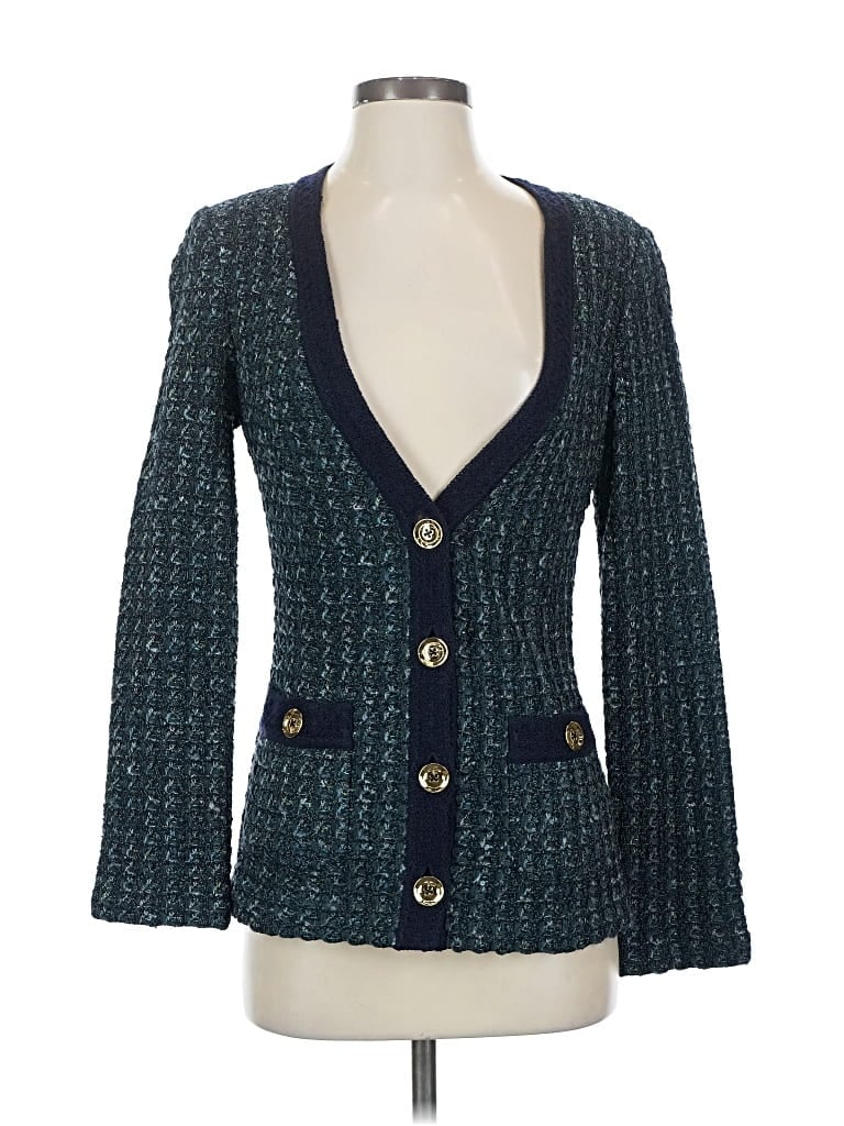 Pre-owned St John Wool Cardigan Sweater In Blue