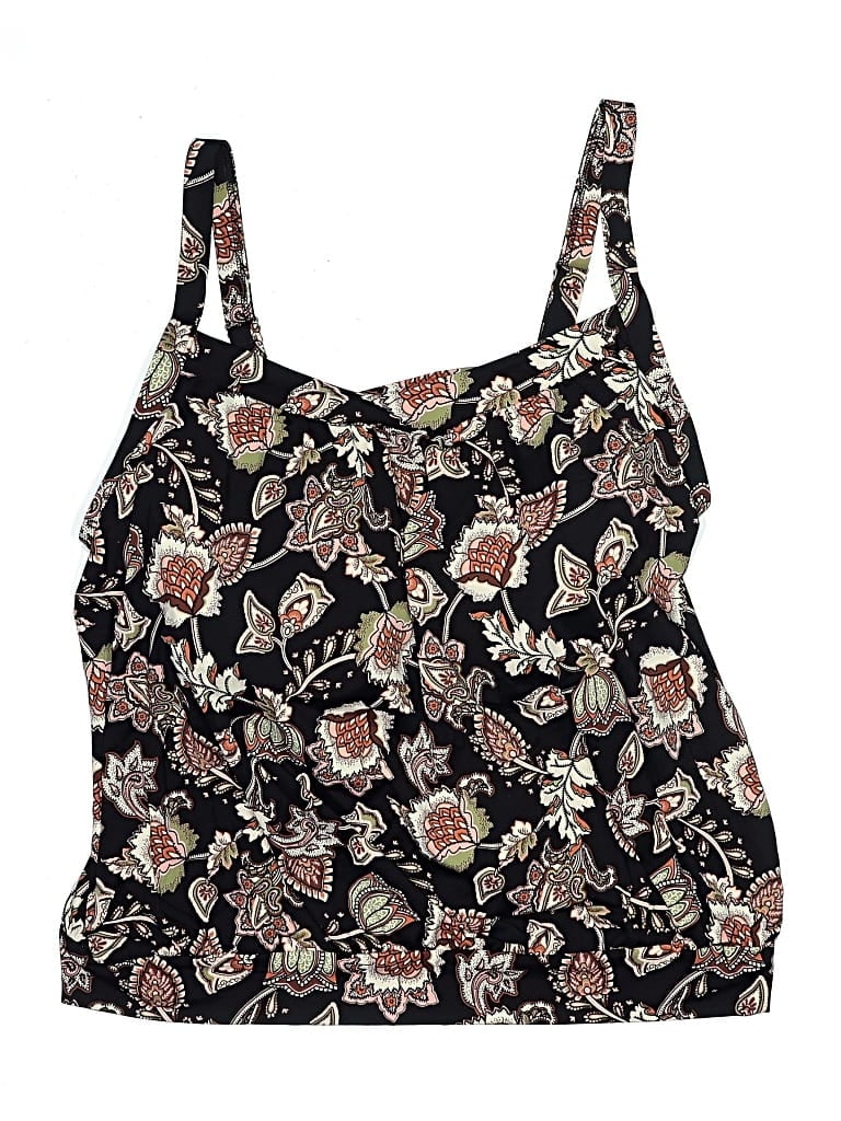 Pre-owned Lands' End Swimsuit Top Black Paisley Pattern Swimwear