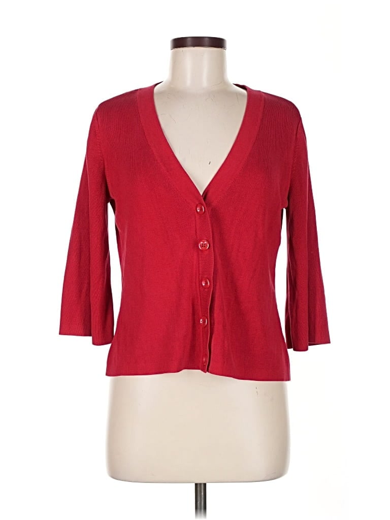 Click to view more detailed imagery on our partner's website Pre-owned Coldwater Creek Silk Cardigan Sweater In Red