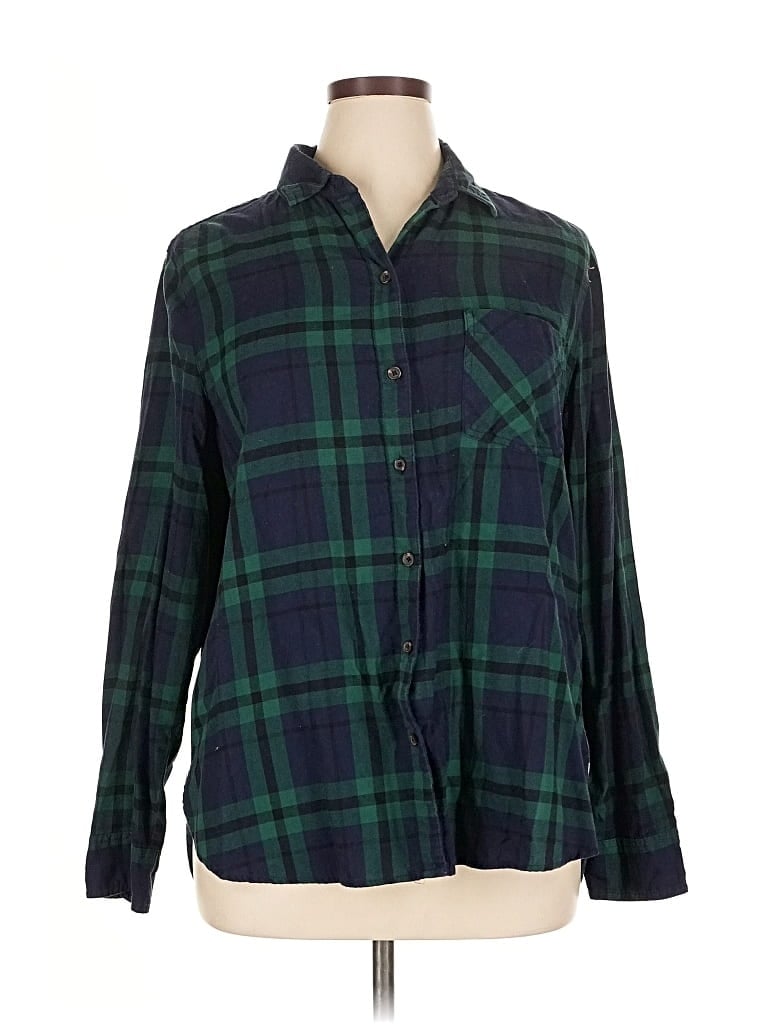 Pre-owned Old Navy Long Sleeve Button Down Shirt In Green