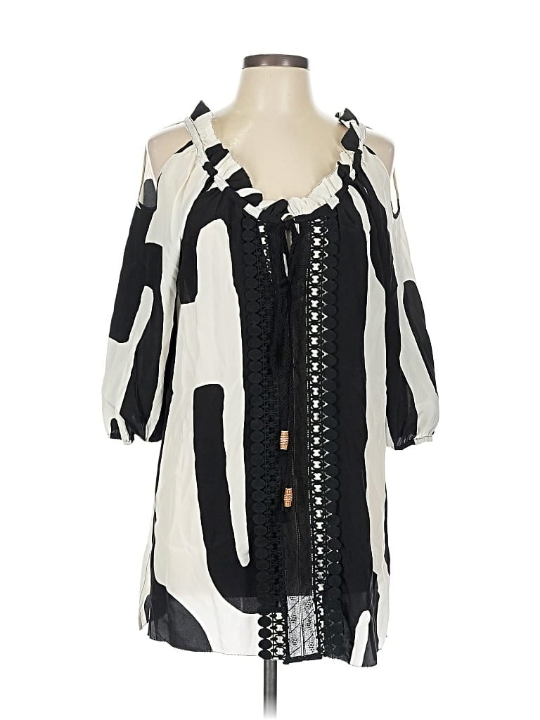 Pre-owned Tracy Reese 3/4 Sleeve Silk Top Ivory Cold Shoulder Neckline Tops In White