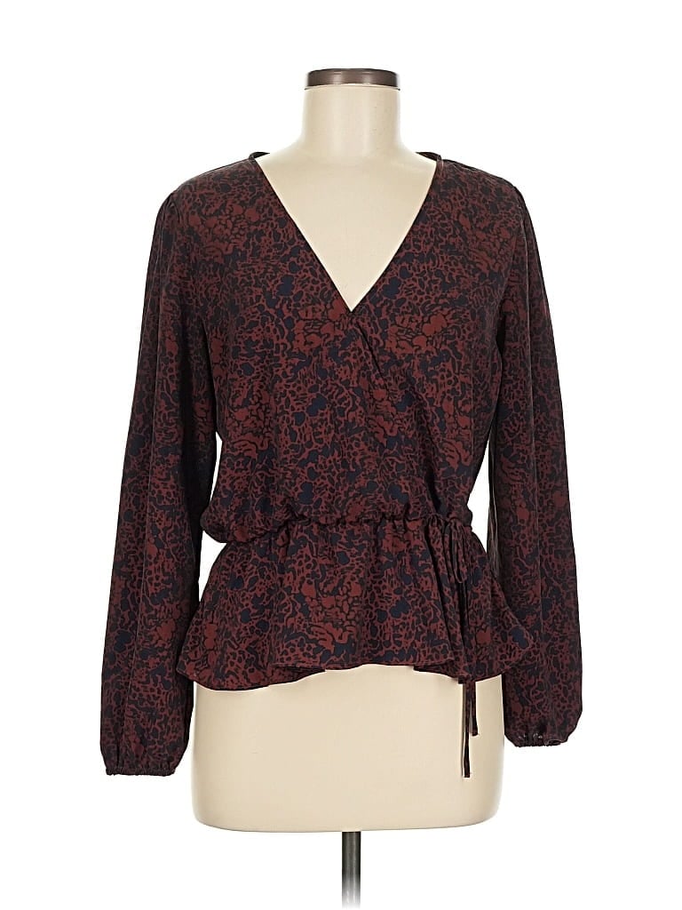 Pre-owned Melrose And Market Long Sleeve Blouse In Burgundy