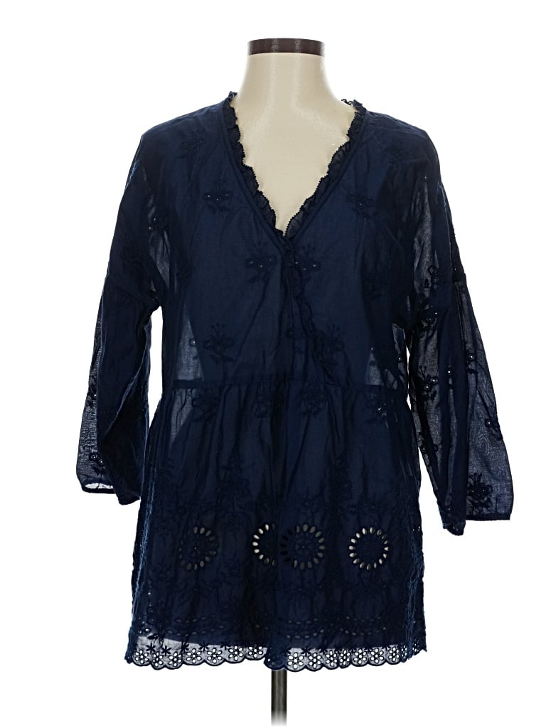 Pre-owned Jjill 3/4 Sleeve Blouse In Blue