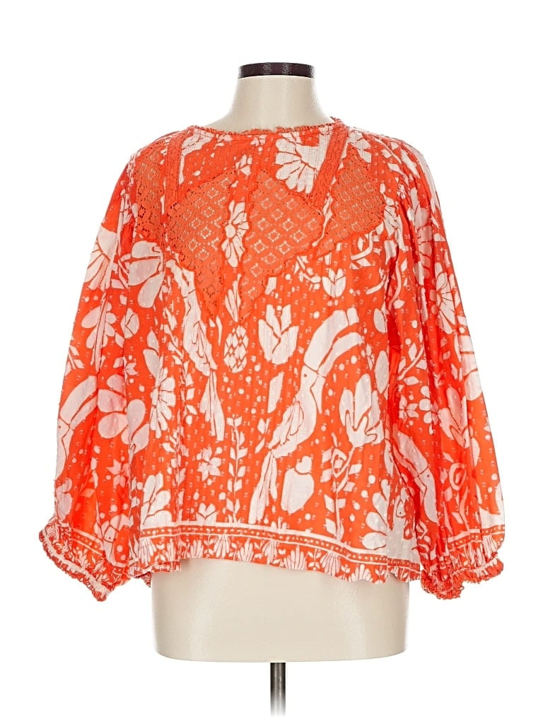 Pre-owned Farm Rio 3/4 Sleeve Blouse In Orange