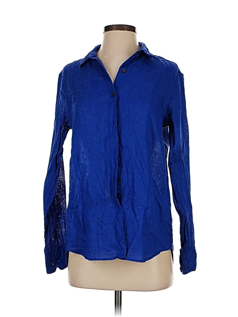 Pre-owned Uniqlo Long Sleeve Blouse In Blue