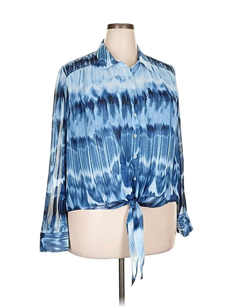 Calvin Klein Long Sleeve Blouse In Blue