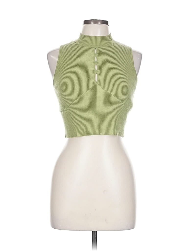 Pre-owned Kendall & Kylie Sleeveless Top Green Halter Neckline Tops