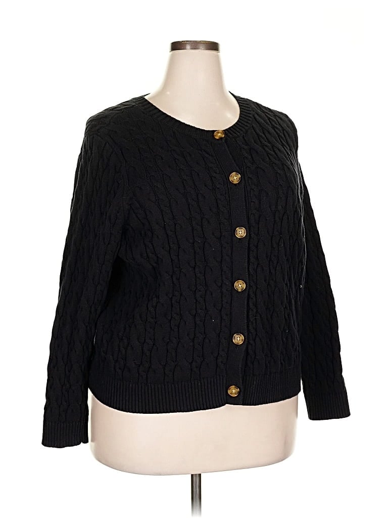 Pre-owned Lands' End Cardigan Sweater In Black