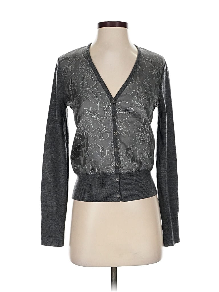 Pre-owned Donna Karan Silk Cardigan Sweater In Gray