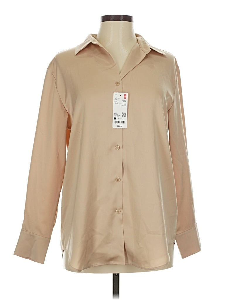 Pre-owned Uniqlo Long Sleeve Blouse In Brown