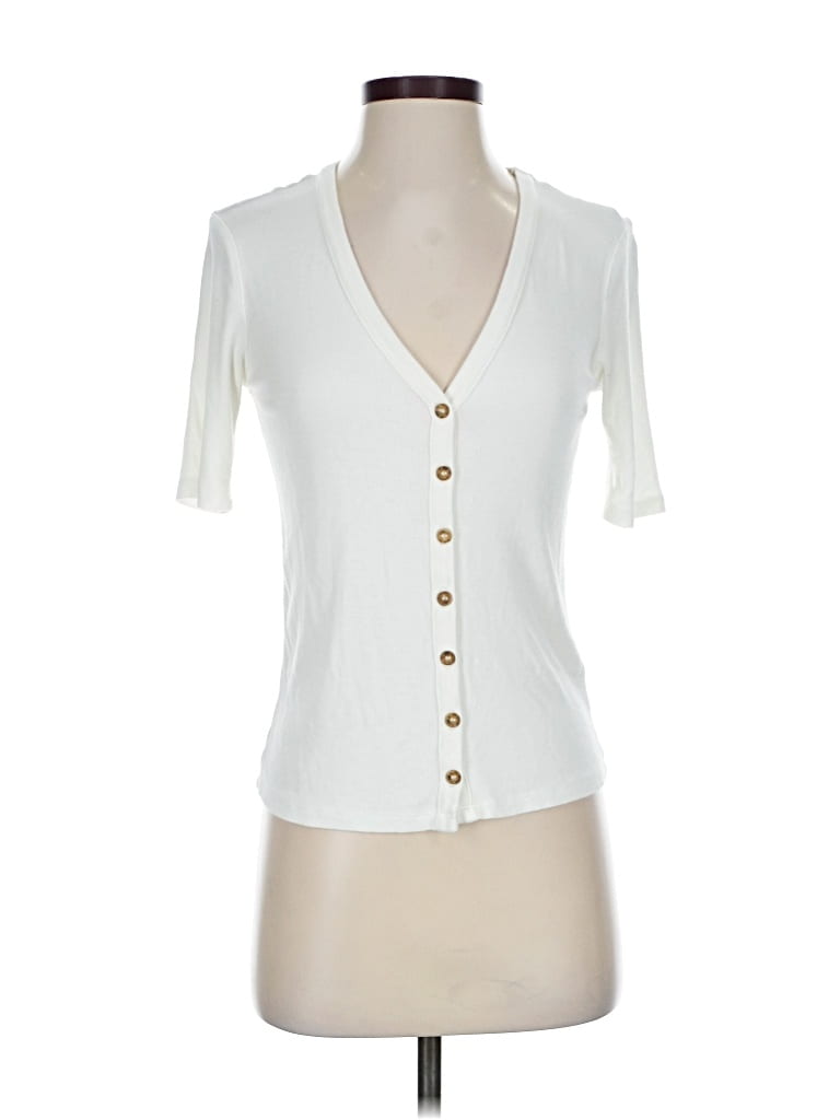 Pre-owned Marine Layer Short Sleeve Henley Shirt In White