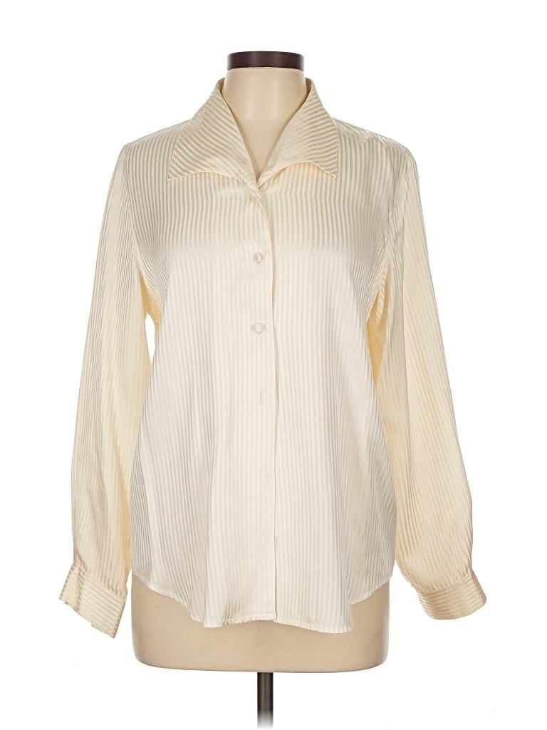 Pre-owned Brooks Brothers Long Sleeve Silk Top Ivory Tie Neck Tops In White