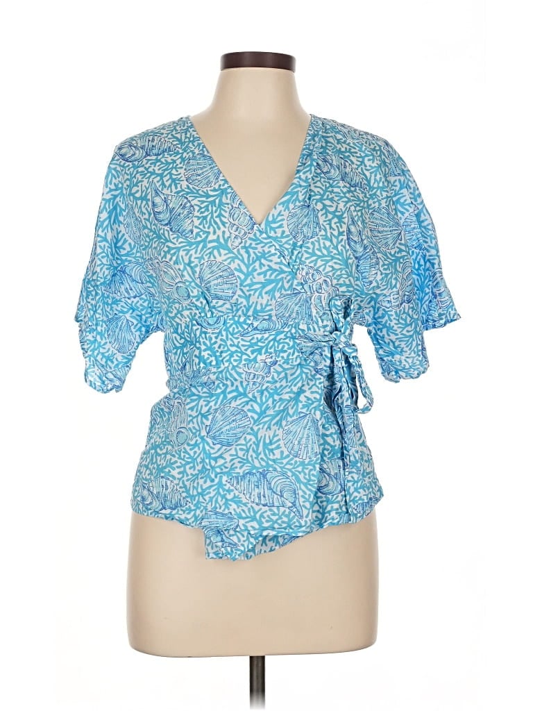 Pre-owned Lilly Pulitzer Short Sleeve Blouse In Blue